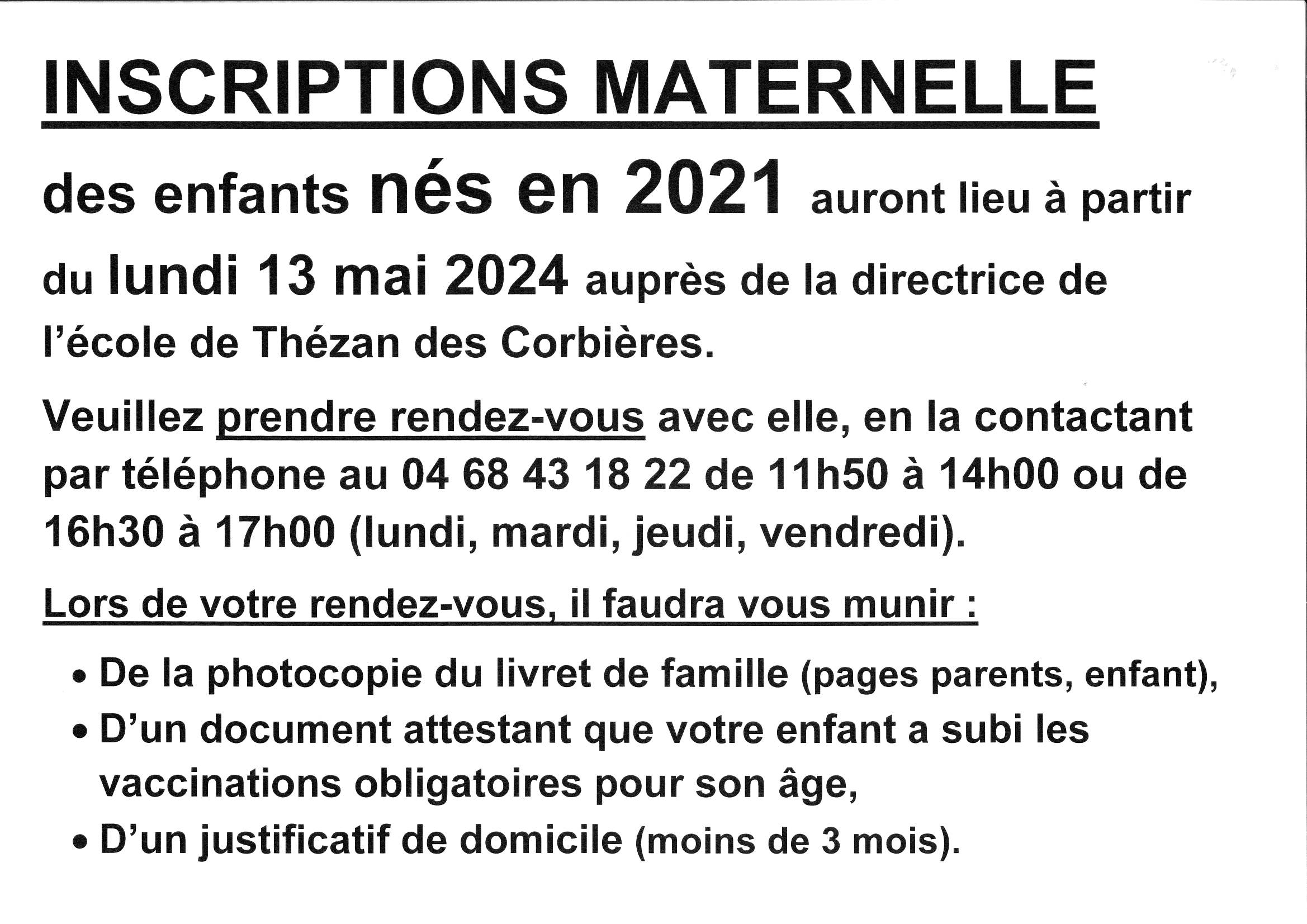 INSCRIPTIONS ECOLE